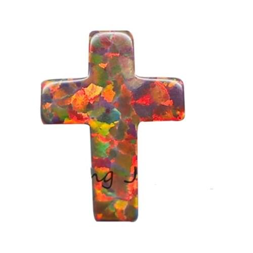 50PCS/ lot Wholesale 9x12mm Fire Opal Latin cross natural opal necklace pendant Special style cross for women Religious Jewelry