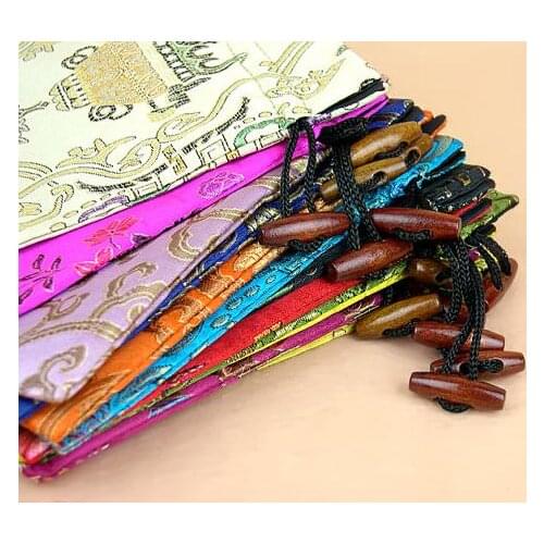 Wholesale Chinese Embroidery Multicolor Random Mixed Satins Jewelry Packaging Drawstring Pouches Walnut Jin Bags Coin Purse For