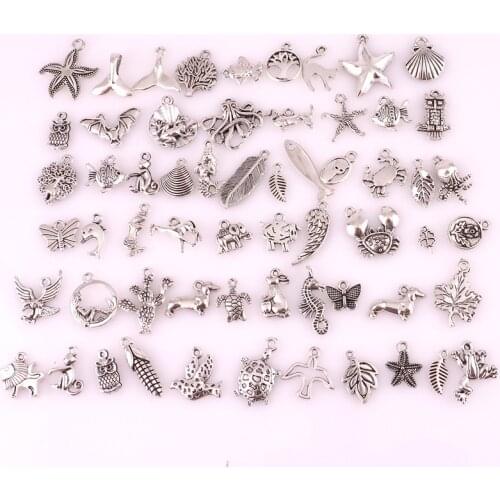 60pcs/Set Tibetan Silver Mixed Styles Aquatic Creatures Charms Pendants DIY Jewelry for Necklace Bracelet Making Accessories
