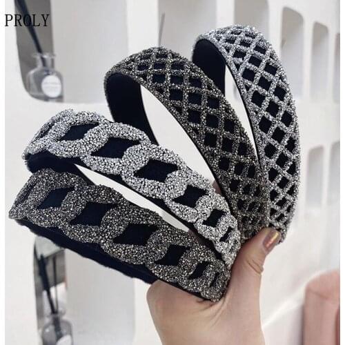 PROLY New Fashion Womens Hairband Wide Side Classic Resin Chain Gray White Headband Casual Party Travel Hair Accessories Adult
