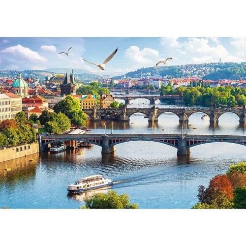 Prague River Scape 5D Diy Diamond Painting Kits Full Square Embroidery Moasic Hanging Canvas Wall Art Home Decoration Gift