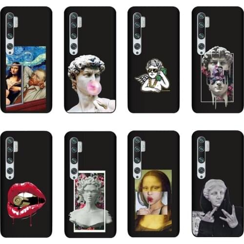 QAQsam Soft TPU Silicone For Xiaomi Mi Note 10 Case Back Cover Cartoon Statue Abstract Art Painted Cases For Mi Note 10 Pro