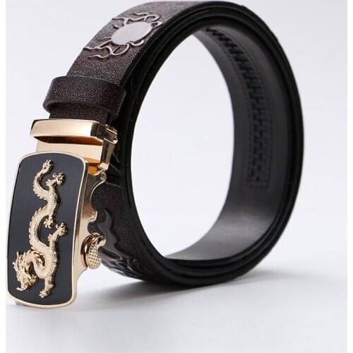 High Quality Cow Leather Dragon Flight Pattern Belt Fashion Automatic Buckle Belt for Men Casual Belt larger size 110-130cm