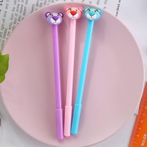 1pc Wholesale Leopard Pen Creative Cartoon Cute Little Bao Zi Tou Neutral Pen 0.5 Black Student Stationery Neutral Wholesale