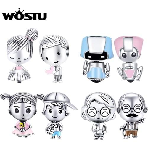 WOSTU Boys Girls Charms 925 Sterling Silver Mom Dad Beads Fit Original Silver Bracelets Pendant Necklace Family Jewelry Gift