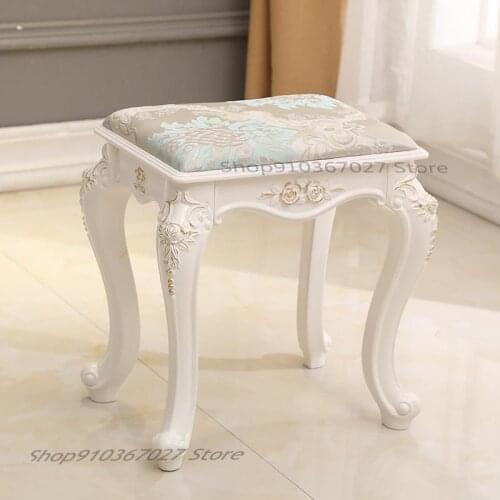 European Style Makeup Stool Simple White Dressing Table Stool Chair Bedroom Dressing Stool Nail Art Square Stool