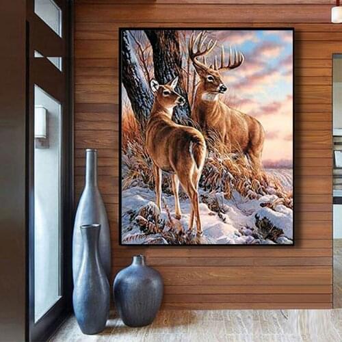 Twilight deer giraffe riverside fawn DIY painting digital art painting digital family Hotel decorative painting