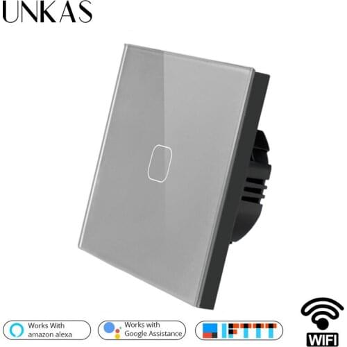 UNKAS EU Standard Tuya/Smart Life/Ewelink 1/2 Gang WiFi Wall Light Touch Switch For Google Home Alexa Voice Control Glass Panel