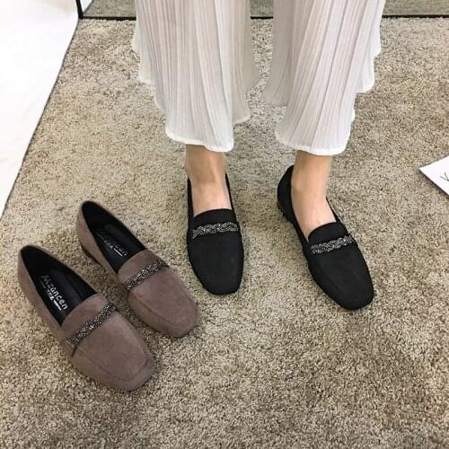 Womens Shoes pumps 2019 autumn Winter New Fashion Flash Diamond Low Heel Square Toe Casual Shoes