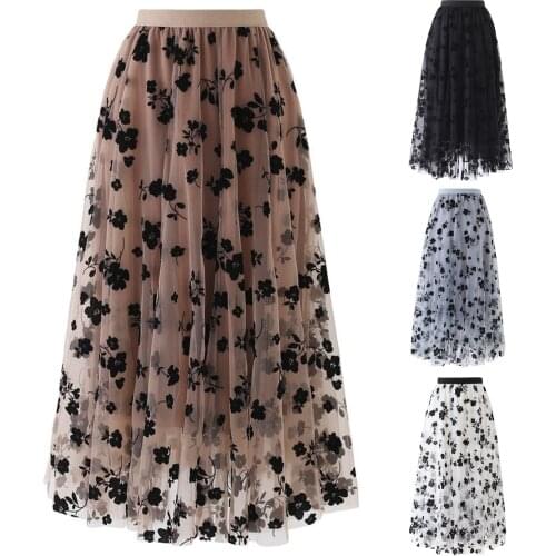 Fashion Pleated Skirts Spring Summer Elastic High Waist Long Mesh Plus SIze Skirt Womens Pleated Skirt