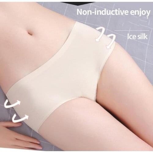 Womens Seamless Panties Ice Silk Satin Underwear Woman Ruffle Female Underpants Lady Briefs Girls Smooth Plain Panty