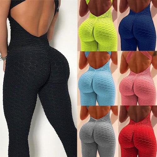 2021 Womens Sports Suit Sleeveless Backless Jumpsuits Costume Quick Dry Gym Bodysuit Tracksuit Fitness Tights Scrunch Leggings