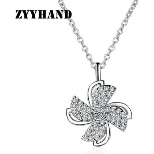 Platinum-Plated Women Clean Stone Necklace Girl Wedding Windmill AAAA Zircon Cross Chain Lady Romantic Pendant Jewelry