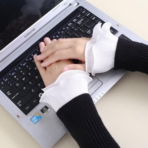 1 Pair Women Chiffon Fake Sleeves Lace Floral Pleated Ruffled False Cuffs Female Sweater Blouse Wrist Warmers Decorative