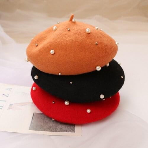 2021 Fashion Berets Lovely Pearl Beanies Hats Spring Autumn Winter