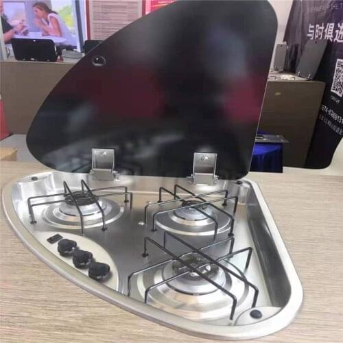 3 Burner Gas Stove Hob With Glass Lid 3*1.35KW 480*480*61mm GR-911L Boat Caravan RV Camper