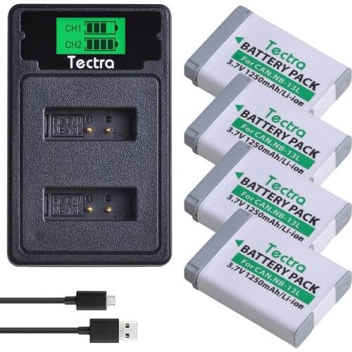4PCS 1250mAh NB-13L NB13L NB 13L Battery+LCD Type C Charger for Canon G7 X Mark II G7X PM165 G5 X G5X G9 X G9X SX620 SX720 HS