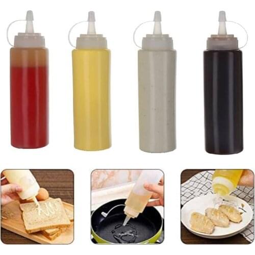 4pcs 8/12/16/24 oz Plastic Squeeze Squirt Condiment Squeeze Bottle with Twist On Cap Lids for Ketchup BBQ Sauces Paint Olive Oil