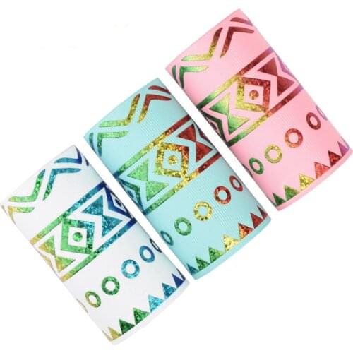 50yards 75mm Rainbow Gold Foil Aztec Grosgrain Ribbon For DIY Accessories Welcome Custom Printed