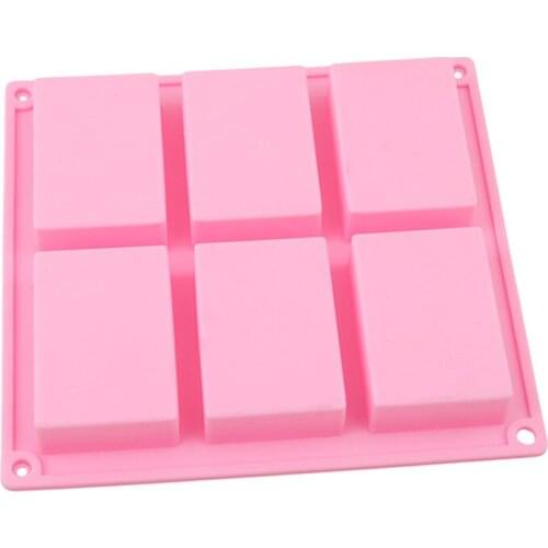 6 Handmade Rectangle Silicone Soap Mold Chocolate Cookies Mould Cake Decorating Fondant Molds Pink Color