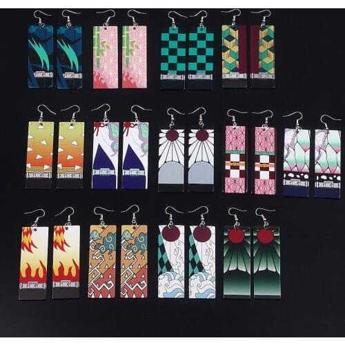 Anime Demon Slayer Kisatsutai Acrylic Earrings Kimetsu no Yaiba Blade of Ghost Drop Earrings for Women Men Cosplay Jewelry