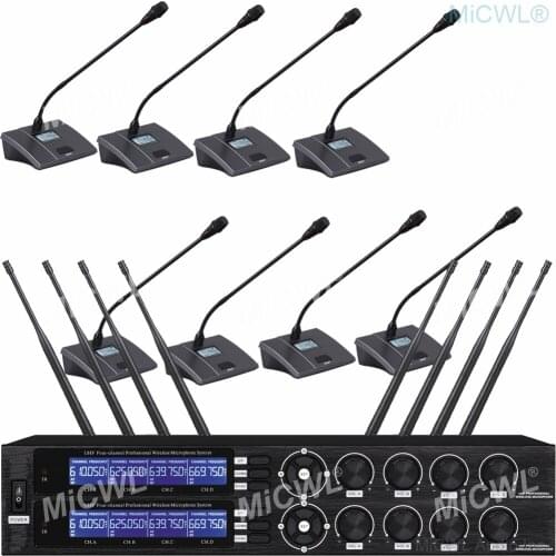 MiCWL 8 Channels Gooseneck Conference Wireless Microphone System Mics adjustment frequency Super-low Background Noise