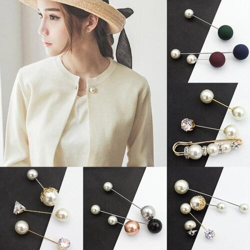 Simple Fixed Strap Sweater Brooch 3/5pcs New Charm Crystal Women Ladies Pearl Clip Chain Fashion Cardigan Safety Pin Suit