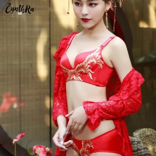 CYNTHRA Bra Female Sexy Eleagnt Wireless Push Up Embroidery Adjustment Beauty Back Soft Comfort Underwear Womens Lingerie Sets
