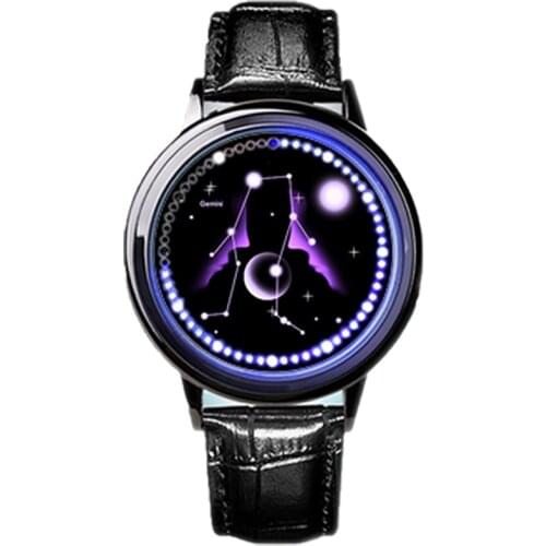The zodiac anime watch 12 zodiac signs starry sky LED Black simple fashion Student lovers watch Creative birthday gift
