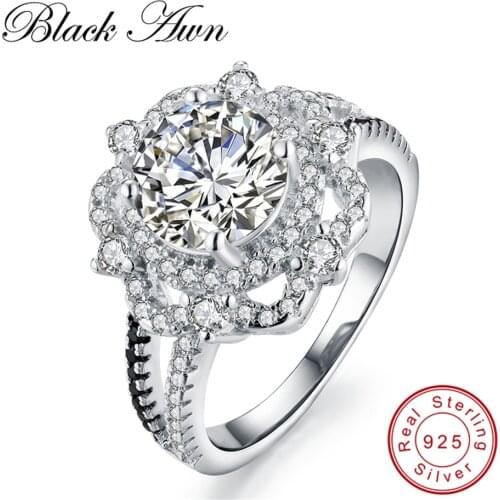 [BLACK AWN] Neo-Gothic 4.9g 925 Sterling Silver Jewelry Trendy Wedding Rings for Women Engagement Ring Femme Bijoux Bague C102