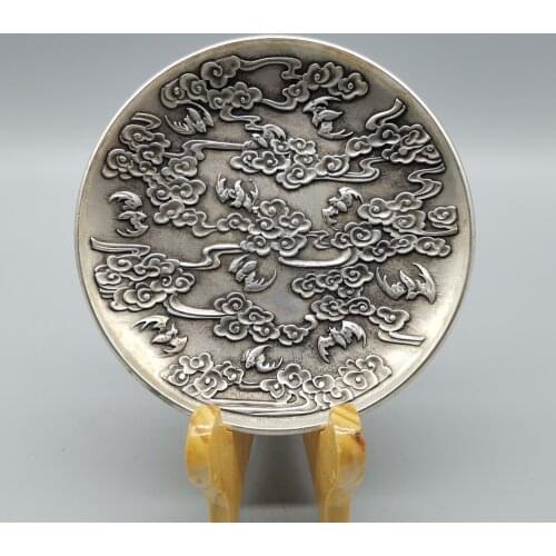 Collect Chinese Tibet Silver SculptureGood Luck Blessing Metal Crafts Home Decorationng Dish Decoration