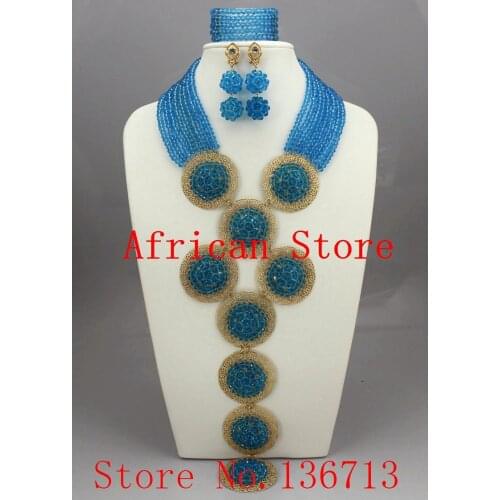 Amazing african beads jewelry set chain women Nigerian wedding crystal multi layer necklace/ earring Indian jewelry sets R531