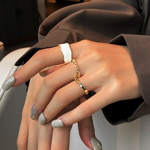 Resizable Hollow Rings Set for Women Punk Metal Geometric Round Finger Ring Fashion Jewelry Female Wedding Bands Party