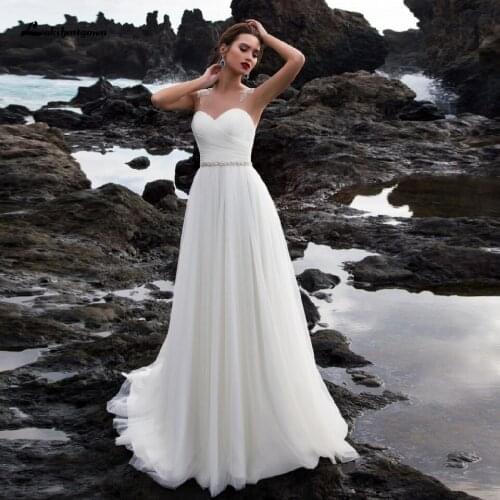 Lakshmigown Sexy Bridal Beach Wedding Dress 2020 Sheer Back Beading Tulle Long Boho Wedding Dresses Vestidos Free Shipping