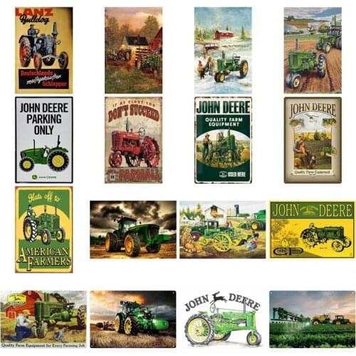 Metal Tin Signs Retro Green Tractor US Farm Sign Farmhouse Wall decoration Vintage Pin Up Tinplate Painting Garage Accessories