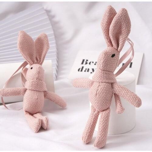 20CM Cute Cartoon Rabbit Plush Toys Linen Cotton Stuffed Animals Dress Bunny Pendant Bag Key Chain Toy for Baby Gift