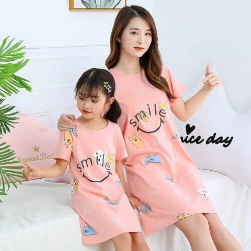 Cartoon Girls Cotton Nightdress Sleeping Dress Children Summer Short-sleeved Nightgowns Big Girl Sleepwear Plus Size Night Dress