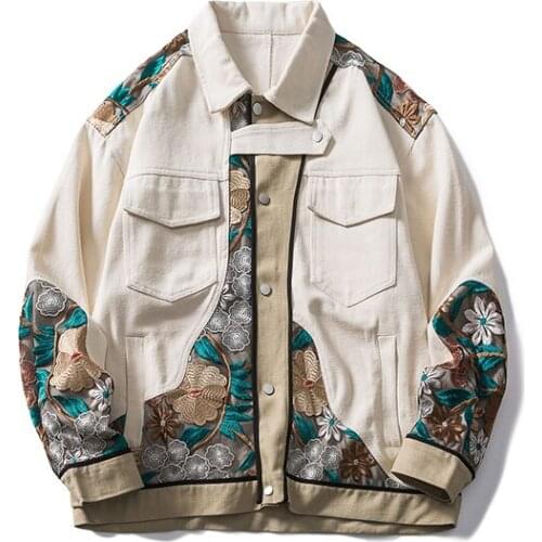 Spring And Autumn Tide Brand Leaves Flowers Embroidery Stitching Jacket Men Male Student Cotton Casual Loose Baseball Coats