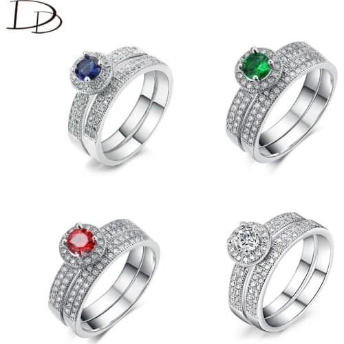 DODO Ring Sets For Women Blue Red Crystal Rings Fashion 2 Pcs Anel Punk Party Jewelry Silver Color AAA Zircon Female Ring Dd042