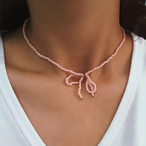 Irregular Small Beaded Chain Choker Necklaces for Women Female Bowknot Chocker Bow Knotted Necklace Jewelry Collar Collier