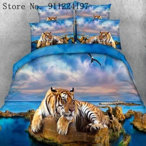 Beach Tiger Duvet Cover Set Single Double Twin Full Bed Linens For Couples Flying Eagle Printing High Quality 3PCS Bedding Set
