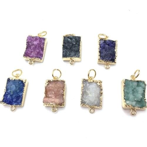 Natural Stone Pendants Rectangle Agates Connector Charms For Jewelry Making DIY Necklace Bracelet Earring Size 16x21mm