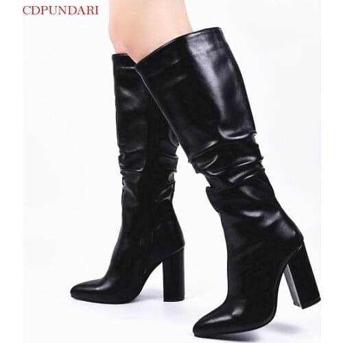 Sexy Pointed Toe Black Knee High Boots Women High Heels Boots Ladies Autumn Winter Long Boots Shoes Woman Botas Invierno Mujer