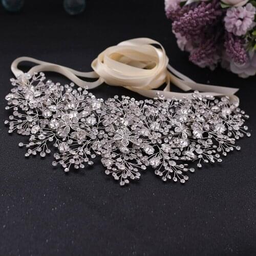 TRiXY SH240 Luxury wedding flower belt Silver Skinny Sash Bridal Belt Rhinestone Belt Wedding Accessories Wedding Dress Belt