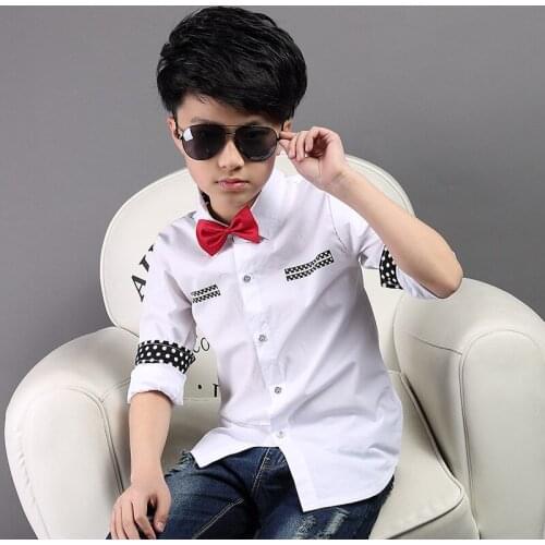 Boys Shirt Long Sleeved Baby Pocket Print Shirt New Childrens Coat Pure Cotton 4-12 Ages 4-12 Ages