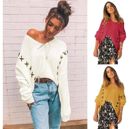 S-XL v neck long sleeve tops sweater loose casual leisure pullover tops sweater autumn winter clothes women sweaters