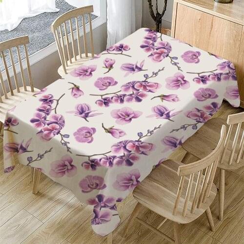 Flowers Green Leaves Painting Printing Tablecloth Waterproof Oilproof Rectangular Table Cloth for Banquet Dining Wedding