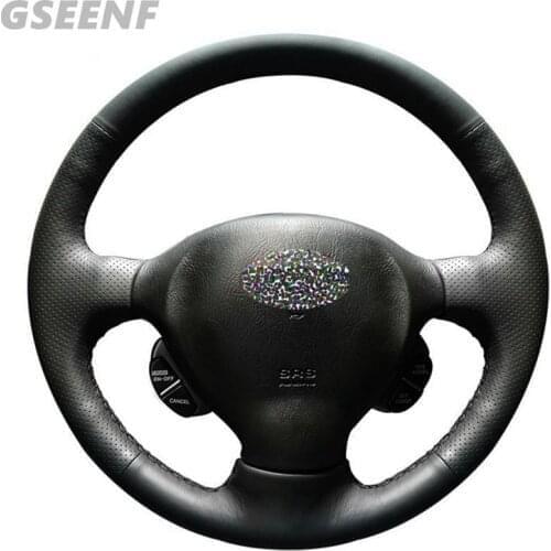 Black Artificial Leather Hand-stitched Car Steering Wheel Cover for Hyundai Santa Fe 2001 2002 2003 2004 2005 2006