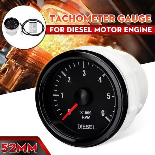 23'' 52mm 0-6000 RPM (On dash) Car White Electrical Tachometer Gauge 12V For Diesel Motor Engine