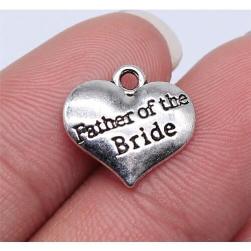Tristana 20pcs 14x15mm Antique Silver Color Father Of The Bride Heart Charms Pendant For Jewelry Making DIY Jewelry Findings